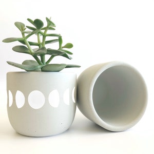 Moon Phases Planter Hand Painted 3 Concrete Planter, Succulent Planter Pot with Drainage / Moon Decor for Mothers Day Gift, Gift for Mom Matte White