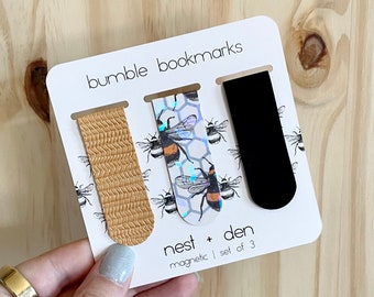 Juego de marcapáginas magnéticos de abejas: marcapáginas de piel sintética y ante sintético, marcapáginas para mujer, regalo para amantes de las abejas
