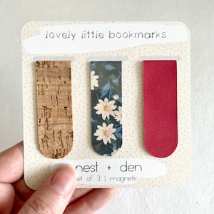 Lovely Bookmark Set - Faux Leather Magnetic Bookmark | Bookmark for Women | Mothers Day Book Lover Gift for Women | Pretty Magnetic Bookmark