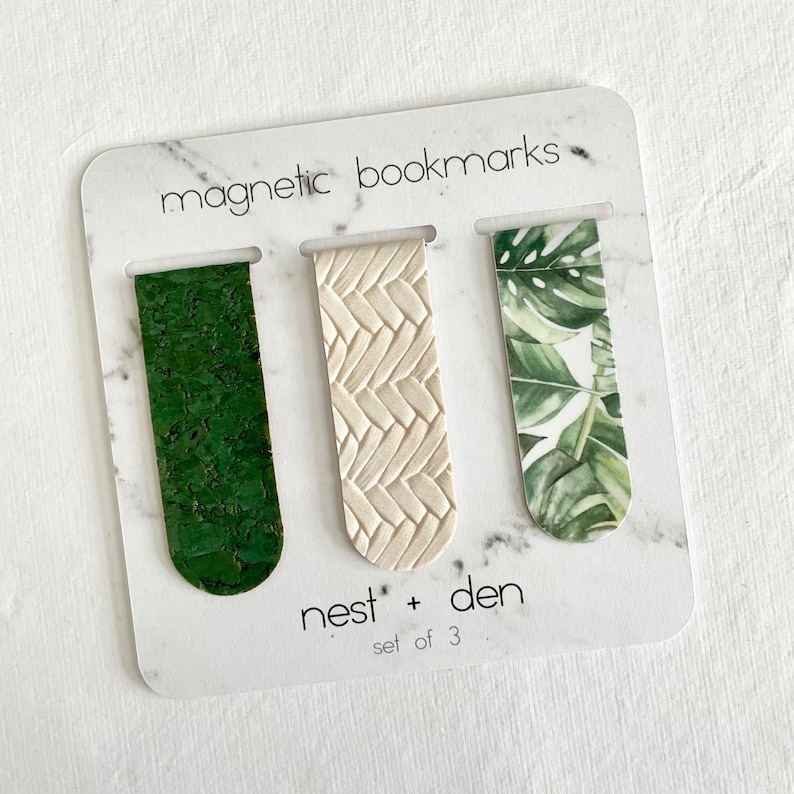 Magnetic Monstera Bookmark Set Faux Leather Magnetic Bookmark Bookmark for Women Plant Lover Gift for Women Pretty Magnetic Bookmark image 3