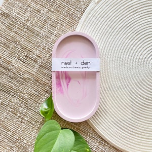 Porte-savon en terrazzo plateau ovale, plateau pour coiffeuse ou porte-bouteilles pour votre salle de bain, plateau pour votre décoration de ferme ou cadeau pour elle Pink Pastel