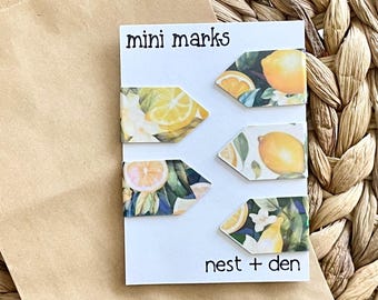 Lemony Mini Page Markers | Cute Magnetic Bookmark Set + Tin | Unique Bookmark for Student Gifts | Bookmarks for Women | Book Lover Gift