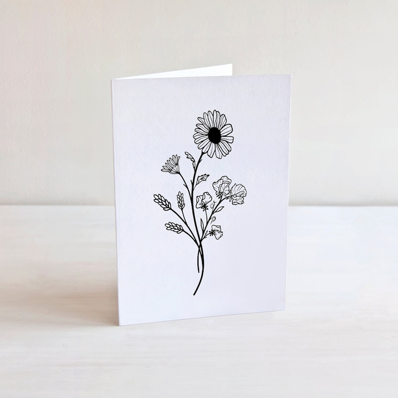 Birth Month Flower Birthday Card / Black and White Modern Greeting Card