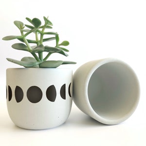 Moon Phases Planter Hand Painted 3 Concrete Planter, Succulent Planter Pot with Drainage / Moon Decor for Mothers Day Gift, Gift for Mom Matte Black