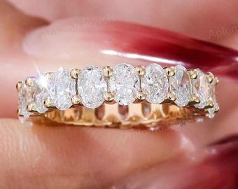 5 TCW Oval Cut Moissanite Full Eternity Diamond Band Engagement Ring For Her 14K Gold CZ Diamond 925 Sterling Silver Unique Women's Jewellry