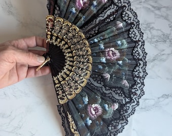 Zwarte kanten opvouwbare waaier bloemen vintage stijl Spaanse waaier decoratief cadeau
