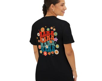 Retro T-shirt met katten- en bloemenzak | Kleurrijk vintage kattenpatroon