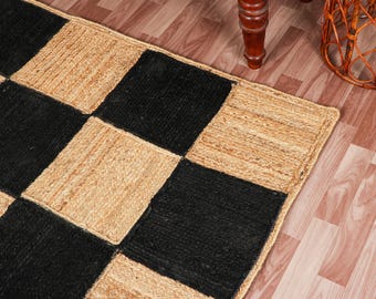 Hand Braided Jute Rug: Custom Size Checkered Area Rug