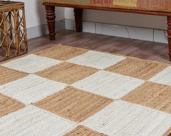 Hand Braided Jute Rug: Custom Size Checkered Area Rug