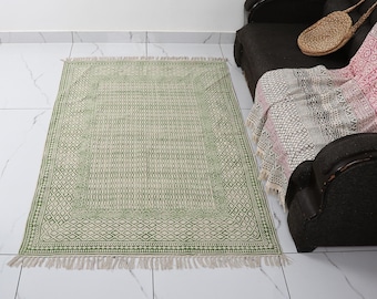 Hand Block Printed Cotton Rug, Indian Traditional Home Decor, Indoor/Outdoor Entryway Carpet