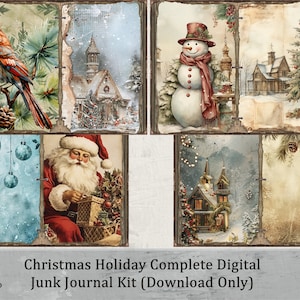 Christmas Holiday Printable Digital Junk Journal Complete Kit Victorian Winter Traditional Scrapbook Art Gift Craft Supply Card Pockets PDF