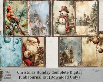 Christmas Holiday Printable Digital Junk Journal Complete Kit Victorian Winter Traditional Scrapbook Art Gift Craft Supply Card Pockets PDF