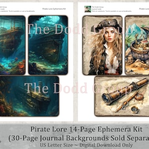 Pirate Lore Digital Junk Journal Ephemera 14 Pages Scrapbook and Journal Kit, Printable PDF, Creative Crafting Treasure Vintage-Inspired Art