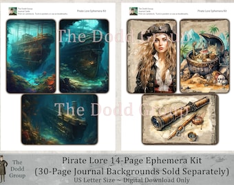 Pirate Lore Digital Junk Journal Ephemera 14 Pages Scrapbook and Journal Kit, Printable PDF, Creative Crafting Treasure Vintage-Inspired Art