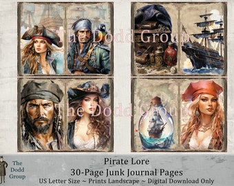 Pirate Lore Digital Junk Journal Kit 30 Pages for Scrapbook and Journal Kit, Printable PDF, Creative Crafting Treasure Vintage-Inspired Art