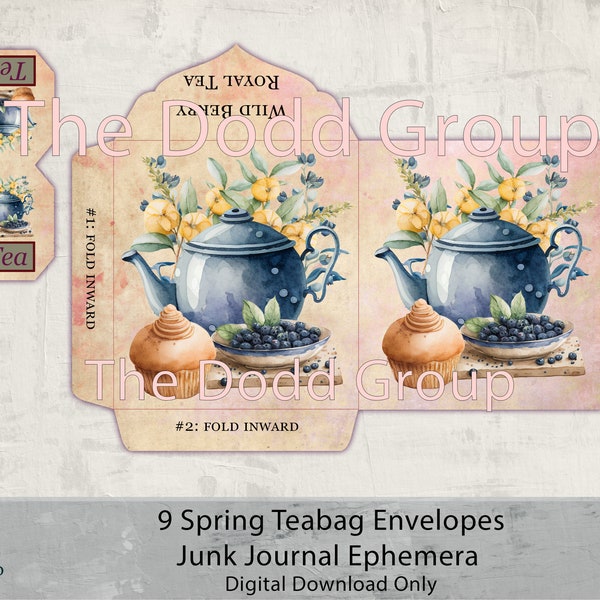 Summertime Teabag Envelopes Junk Journal Ephemera Digital Kit Printable Download Tea Lemon Sunflower Blackberries pdf TheDoddGroup