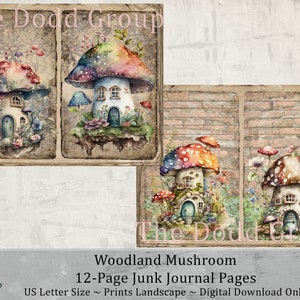 Woodland Forest Mushroom House Junk Journal Pages Cottagecore Embellishments Cards Writing Handcrafted Treasure Altered Art