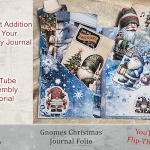 Gnomes Christmas Journal Folio Kit Feestelijke digitale junk journal folio kit met kabouterthema, vakjes, labels en ephemera DIY-cadeau Dodd Group
