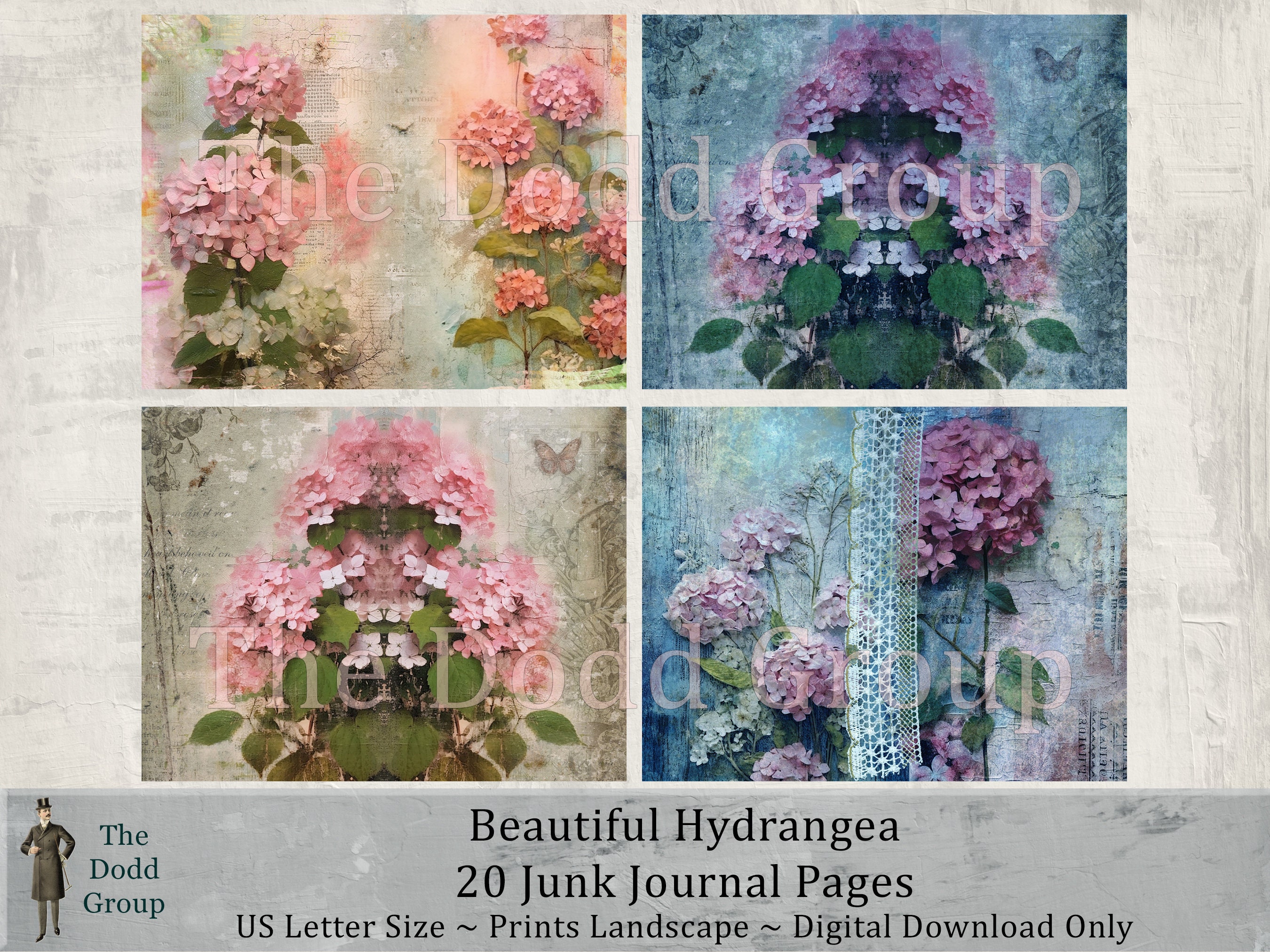 Beautiful Hydrangea Digital Junk Journal Printable Pages - Shabby ...