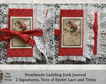 Handmade Ladybug Junk Journal with Fairies, Gnomes, Sunflowers & Daisies – Whimsical Writing Journal Gift  The Dodd Group