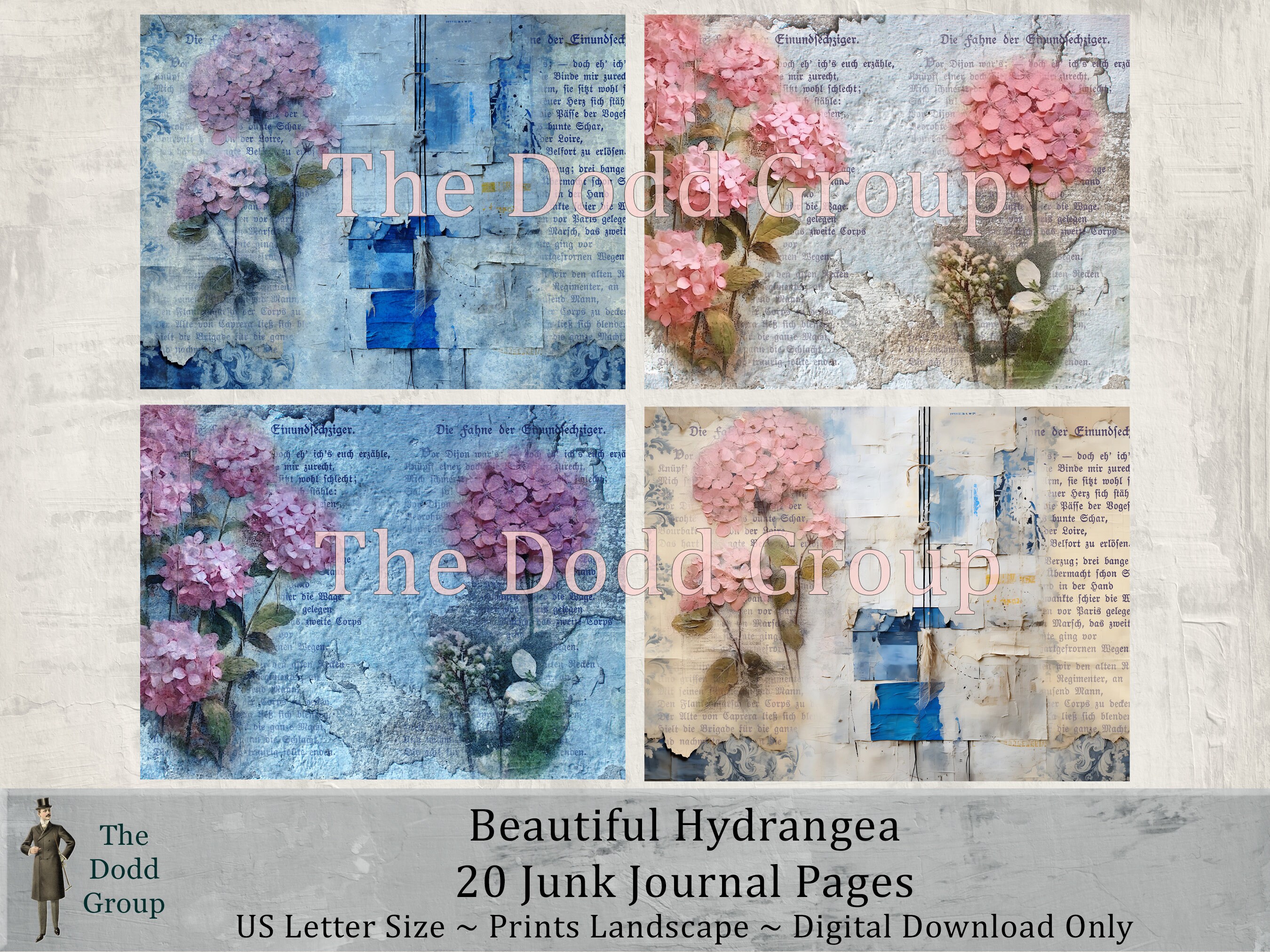 Beautiful Hydrangea Digital Junk Journal Printable Pages - Shabby ...