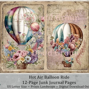 Hot Air Balloon Rides 12 Pages for Junk Journals Printable Background Paper Instant Digital Download PDF Craft Supply Cottagecore Scrapbook