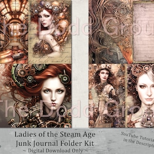 Ladies of the Steam Age Junk Journal Folder Folio Kit, Vintage Steampunk Instant Printable Digital PDF Download YouTube Tutorial DoddGroup