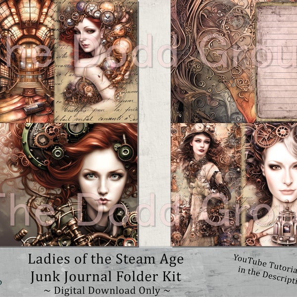 Ladies of the Steam Age Junk Journal Folder Folio Kit, Vintage Steampunk Instant Printable Digital PDF Download YouTube Tutorial DoddGroup