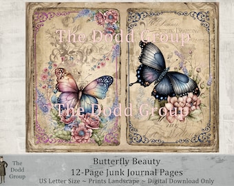 Butterfly Beauty Junk Journal Kit Printable Background Pages Instant Download PDF Digital Art Scrapbook Supplies DIY Craft Cottagecore Art