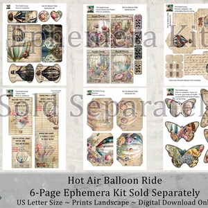 Hot Air Balloon Rides, 6 Pages of Ephemera for Junk Journals  Digital PDF Download Scrapbook Shabby Chic Cottagecore Paper Gift TheDoddGroup