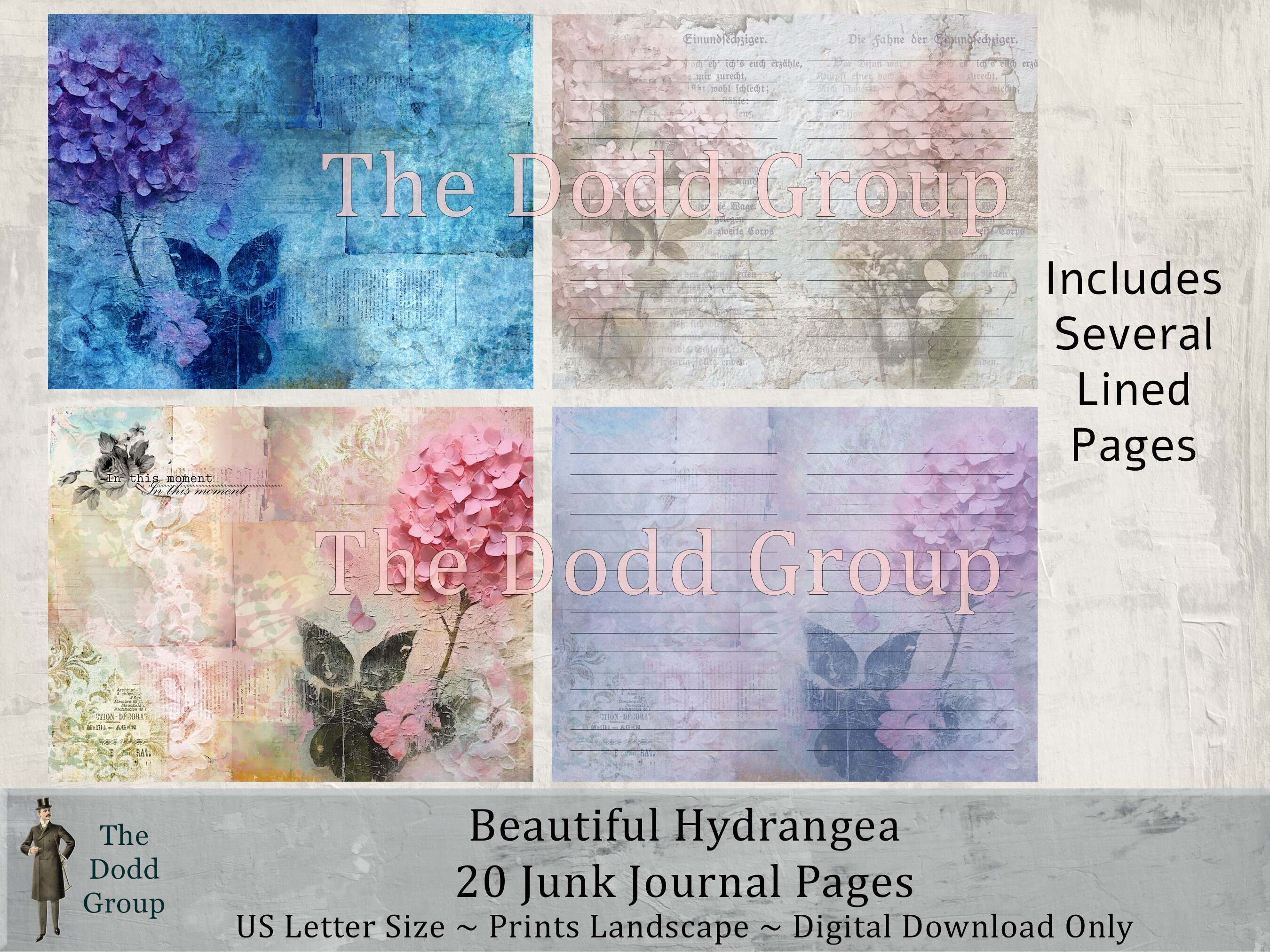 Beautiful Hydrangea Digital Junk Journal Printable Pages - Shabby ...