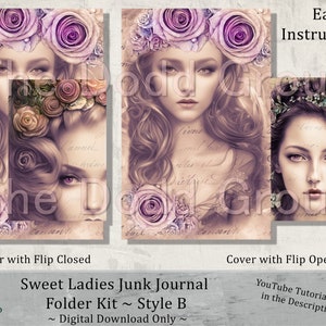 Sweet Ladies Junk Journal Folder Kit Style B, Victorian Lady, Printable Digital Download, pdf download, YouTube Tutorial, TheDoddGroup