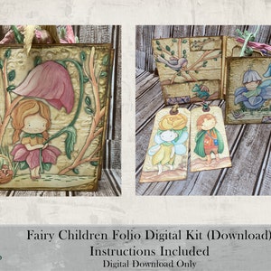 Fairy Children, Dragons & Mushrooms Folio Craft Kit – Digital Junk Journal Scrapbook Folder, Vintage Fairy-Tale Theme, Beginner-Friendly PDF