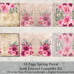 Spring-Themed Junk Journal Complete Digital Kit: 20 Background Pages, 13 Coordinating Ephemera Pages, Cottagecore, The Dodd Group