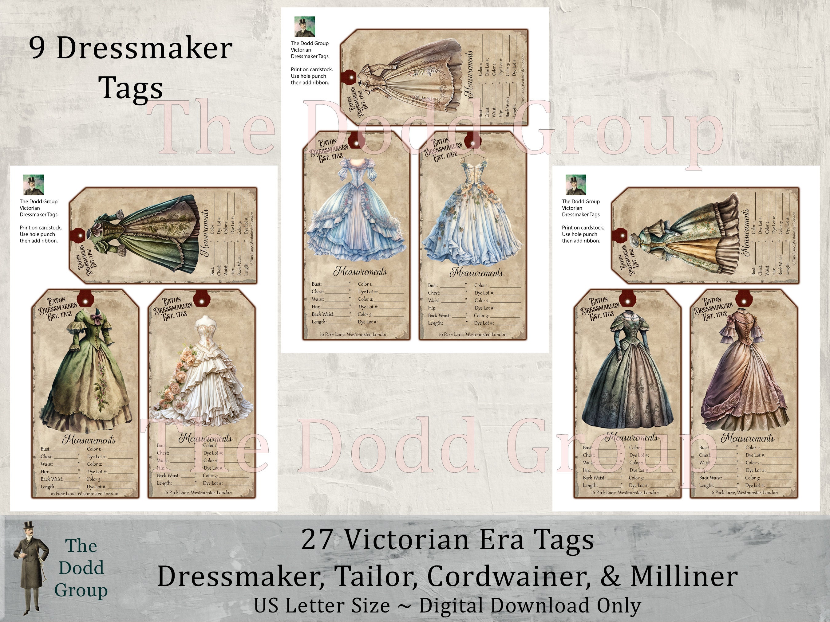 Victorian Era Junk Journal Tags Dressmaker Tailor Hatter 27 Printable ...