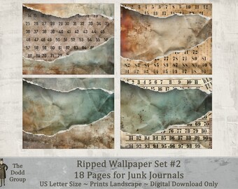 18 Vintage Inspired Ripped Wallpaper Junk Journal Page Backgrounds, Grunge Style, Printable Papers, Ephemera, Scrapbook, Journal Cards