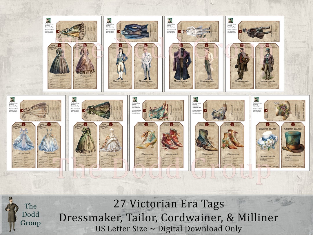Victorian Era Junk Journal Tags Dressmaker Tailor Hatter 27 Printable ...