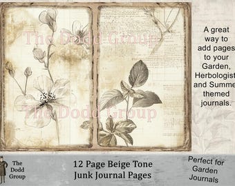 Beige Garden Junk Journal Pages – Digital Kit for Herbologist, Nature & Summer Journals – 12 Book-Style Printable PFD Files The Dodd Group