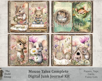 Mouse Tales Digital Junk Journal Kit – 18 Double-Sided Pages + 14 Ephemera Sheets  Printable Mouse Journal Cards, Pockets, Tags & Fussy Cuts