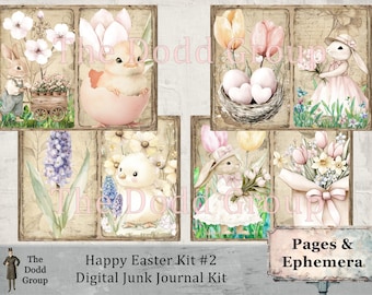 Happy Easter Digital Junk Journal Kit Background Pages and Ephemera - Bunnies, Easter Eggs, Lambs - Printable PFD Files The Dodd Group