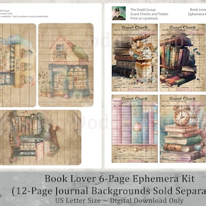 Book Lover 6 Pages of Ephemera for Junk Journals DIY Craft Art Floral Printable Instant Digital Download PDF Craft Supply Paper Kit Clipart
