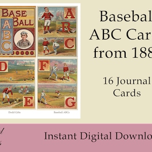 Vintage Baseball Alphabet Cards 1885 U.S. Baseball Cards  Printable Junk Journal Cards, Perfect for Father's Day Masculine Journal Projects
