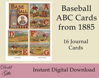 Vintage Baseball Alphabet Cards 1885 U.S. Baseball Cards  Printable Junk Journal Cards, Perfect for Father's Day Masculine Journal Projects