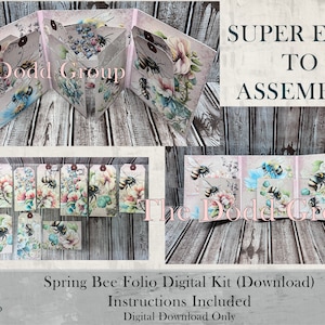 Spring Bee Junk Journal Trifold or Loaded Folder Vintage-Inspired Embellishments Handcrafted Treasure Cards Tags Writing Space