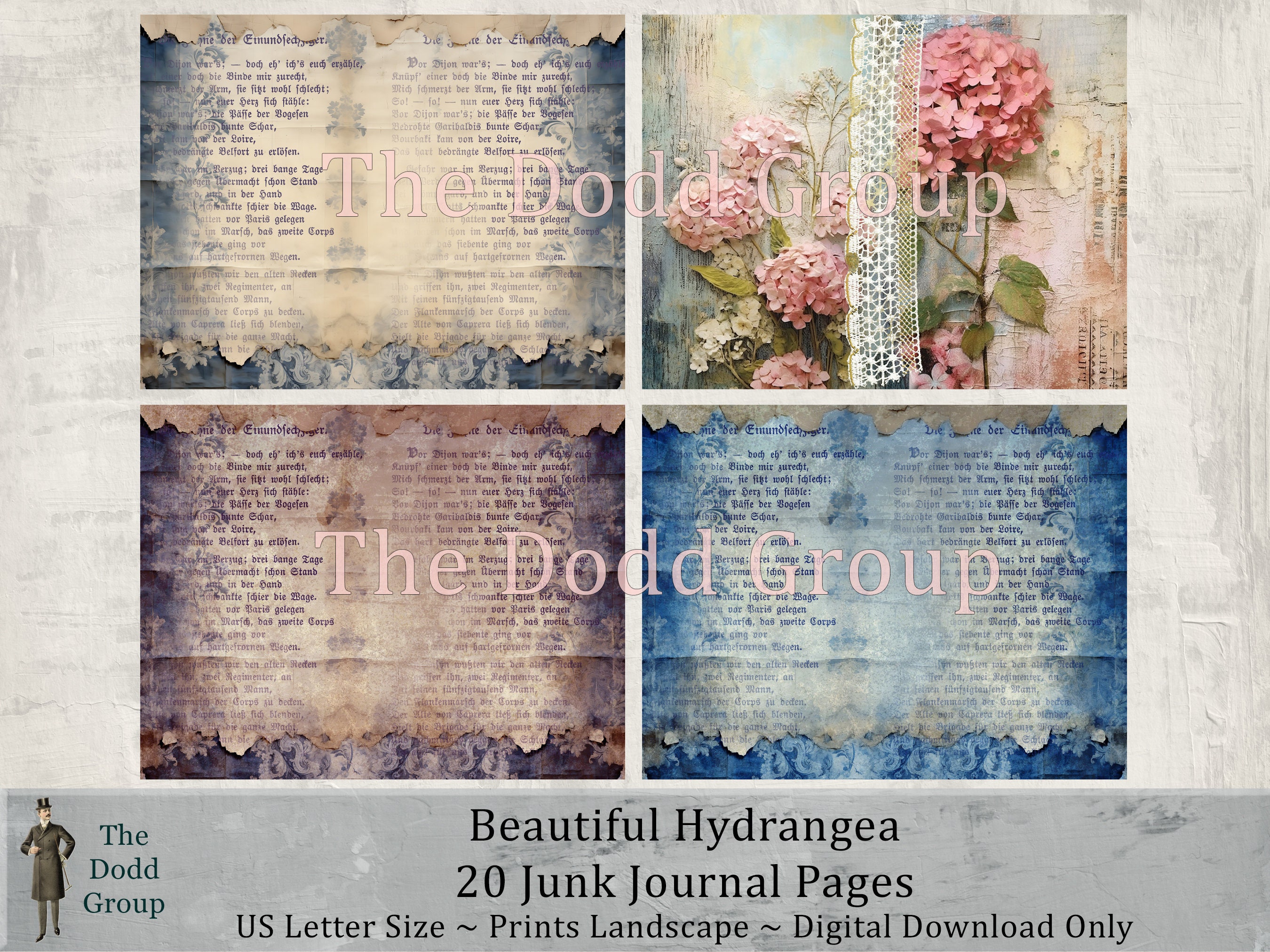 Beautiful Hydrangea Digital Junk Journal Printable Pages - Shabby ...