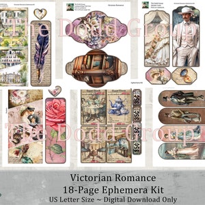 Victorian Romance Ephemera Kit 18 Pages Digital Download Victorian Elegance Journal Cards Pockets Fussy Cuts Vintage Ephemera Treasure Art