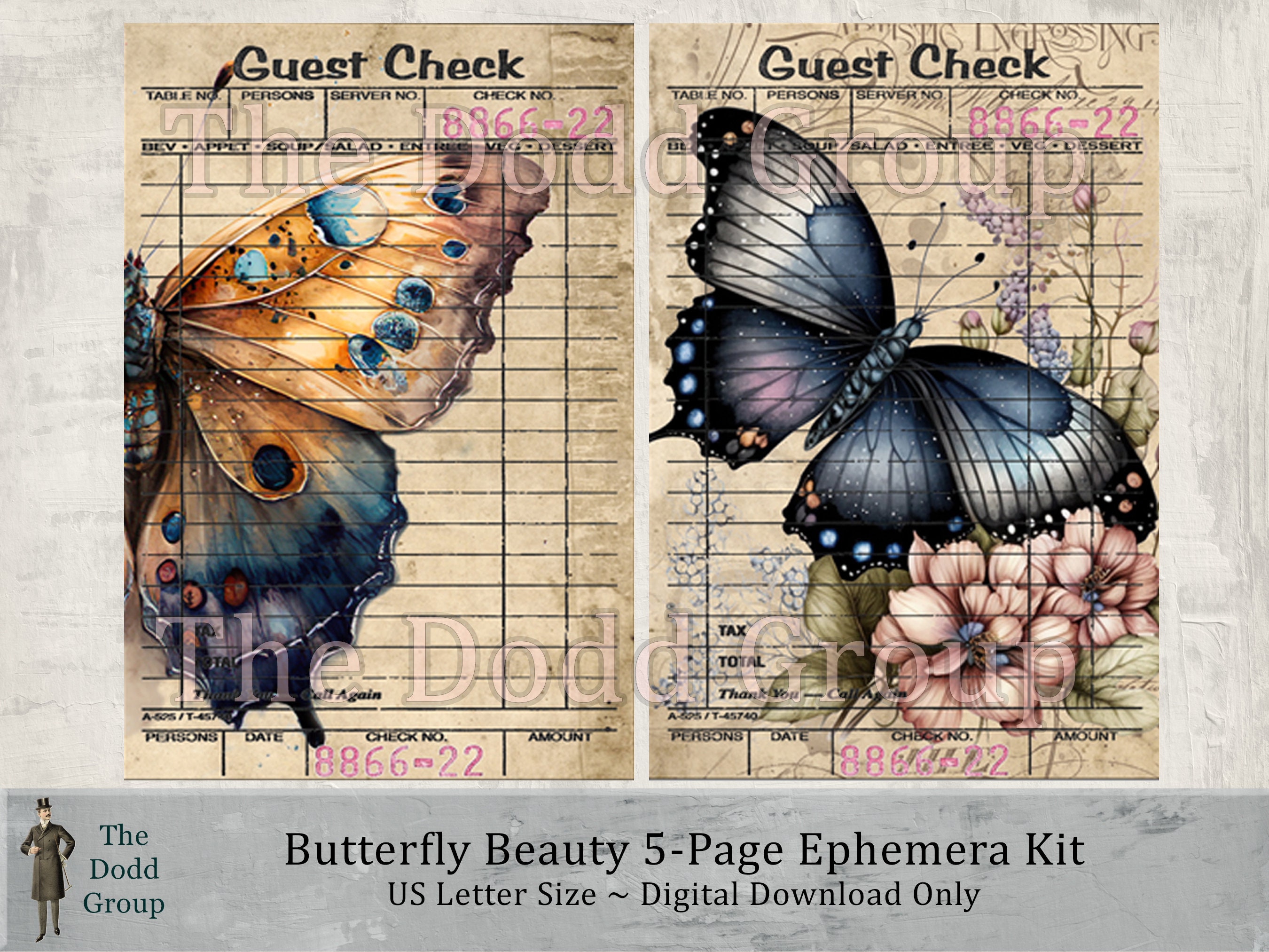 Butterfly Beauty Ephemera for Junk Journals DIY Craft Art Floral Printable Digital Download PDF TheDoddGroup Craft Gift for Her Watercolor