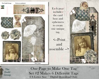 Assemblage Collage Tags for Junk Journal Printable Instant Digital PDF Download Ephemera Cards Floral Vintage Shabby Chic DIY TheDoddGroup