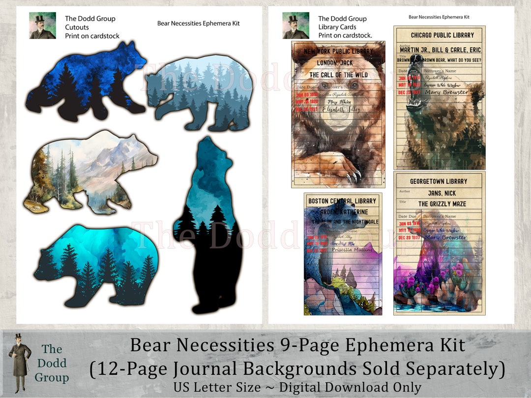 Bear Necessities 9 Pages of Printable Ephemera for Digital Download