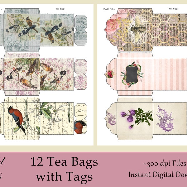 Tea Bag Junk Journal Ephemera Envelope Printable Digital Instant PDF Download Handmade Summertime Teabag DoddGroup Craft Supply Art Design